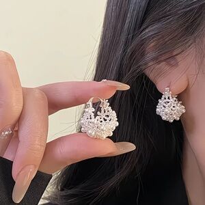 Pearl Cluster Drop Earrings Vintage Inspired Statement Bridal Jewelry